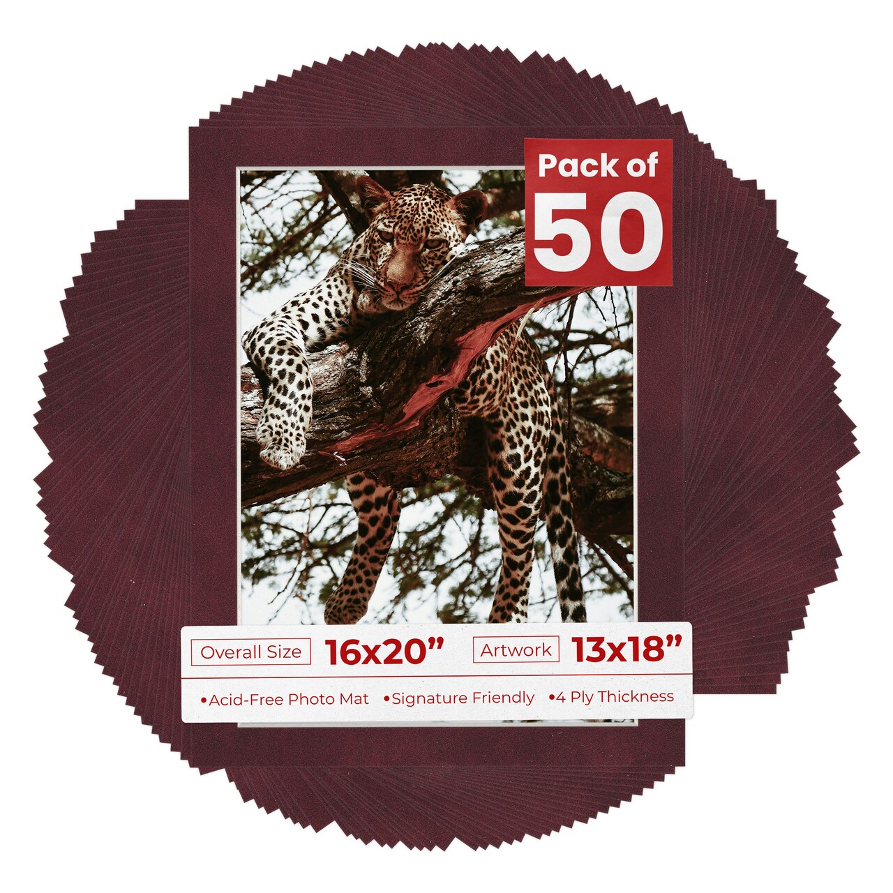 Dark Red Suede Mat Board for 16x20 Frames - Fits 13x18 Photos